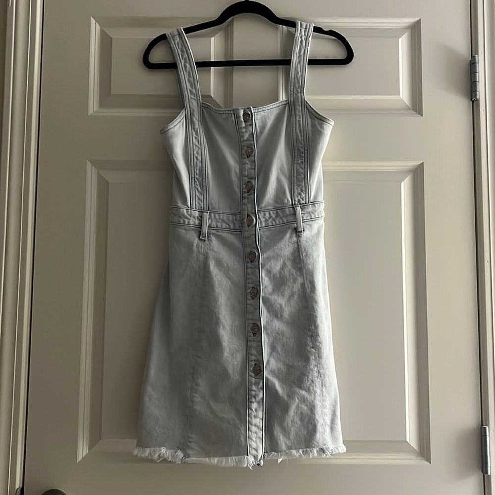 7 for mankind light blue denim overall dress